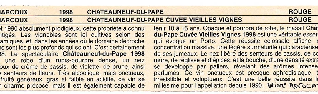 Robert Parker – Millésimes : 1998