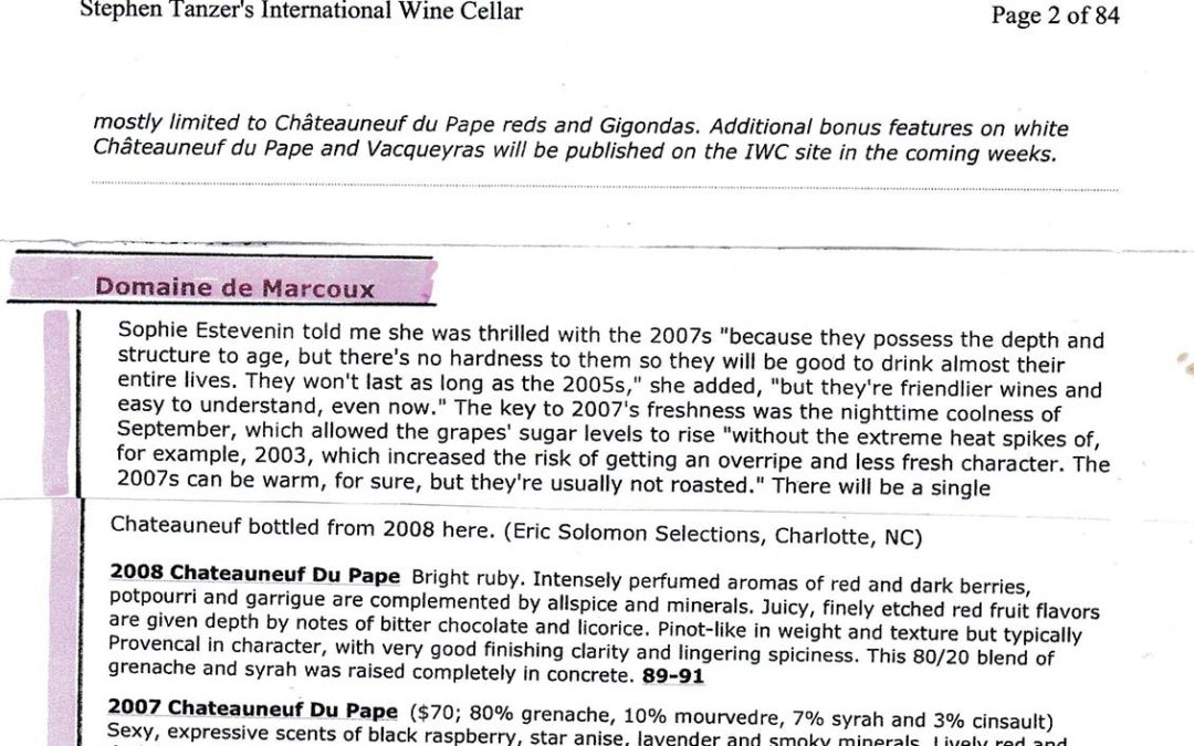 International Wine Cellar – millésime : 2007 – 2008