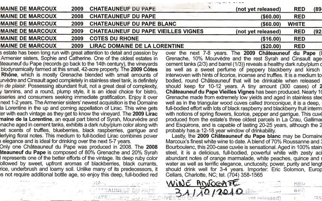 Robert Parker – millésime : 2008 – 2009