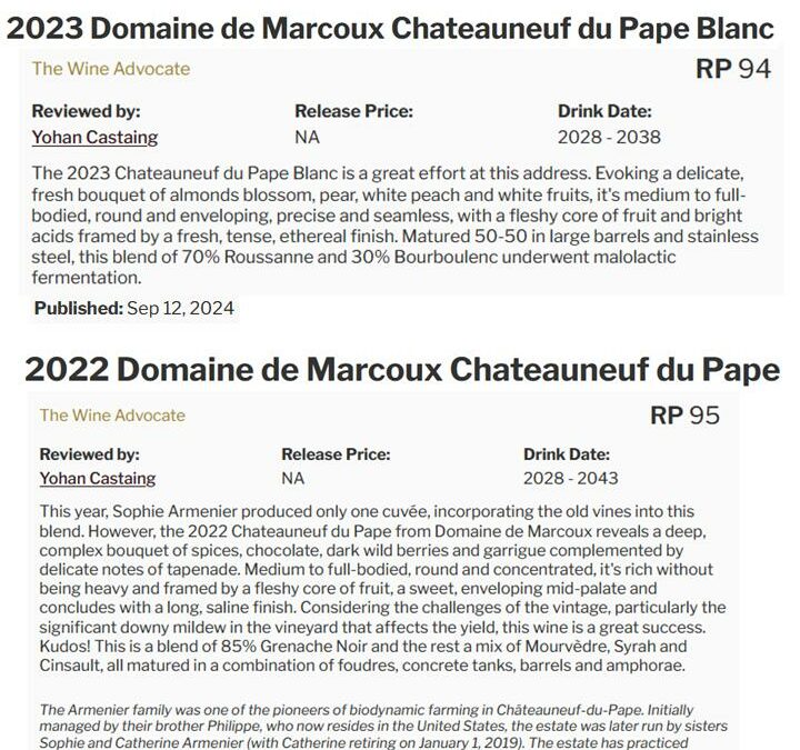 Wine Advocate Sept2024 blanc 2023 et rouge 2022